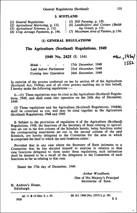 The Agriculture (Scotland) Regulations, 1949